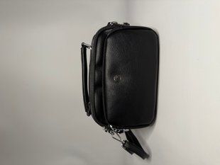 Женская сумка кроссбоди из экокожи на длинном и коротком ремешке на 2 отделения каркасная черная 6909 фото